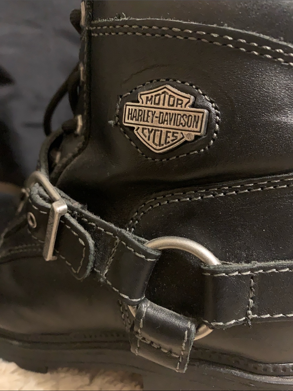 Harley-Davidson Black Leather Lace-Up Moto Harness Boots - Picture 9 of 14